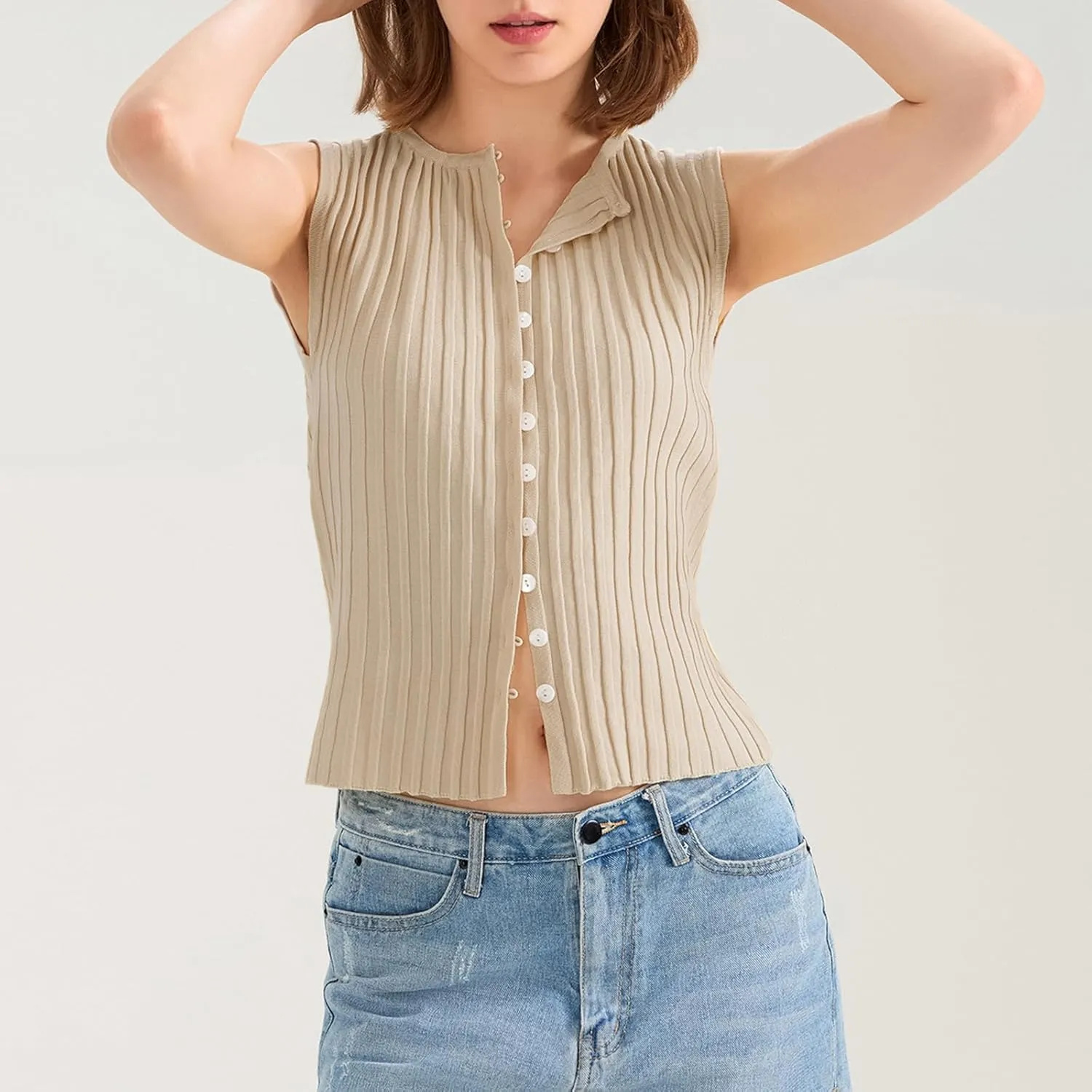 Women Button Up Vest Tank Top Ribbed Knit Sleeveless Slim Fit Shirt Summer Y2k Dressy Going Out Tops