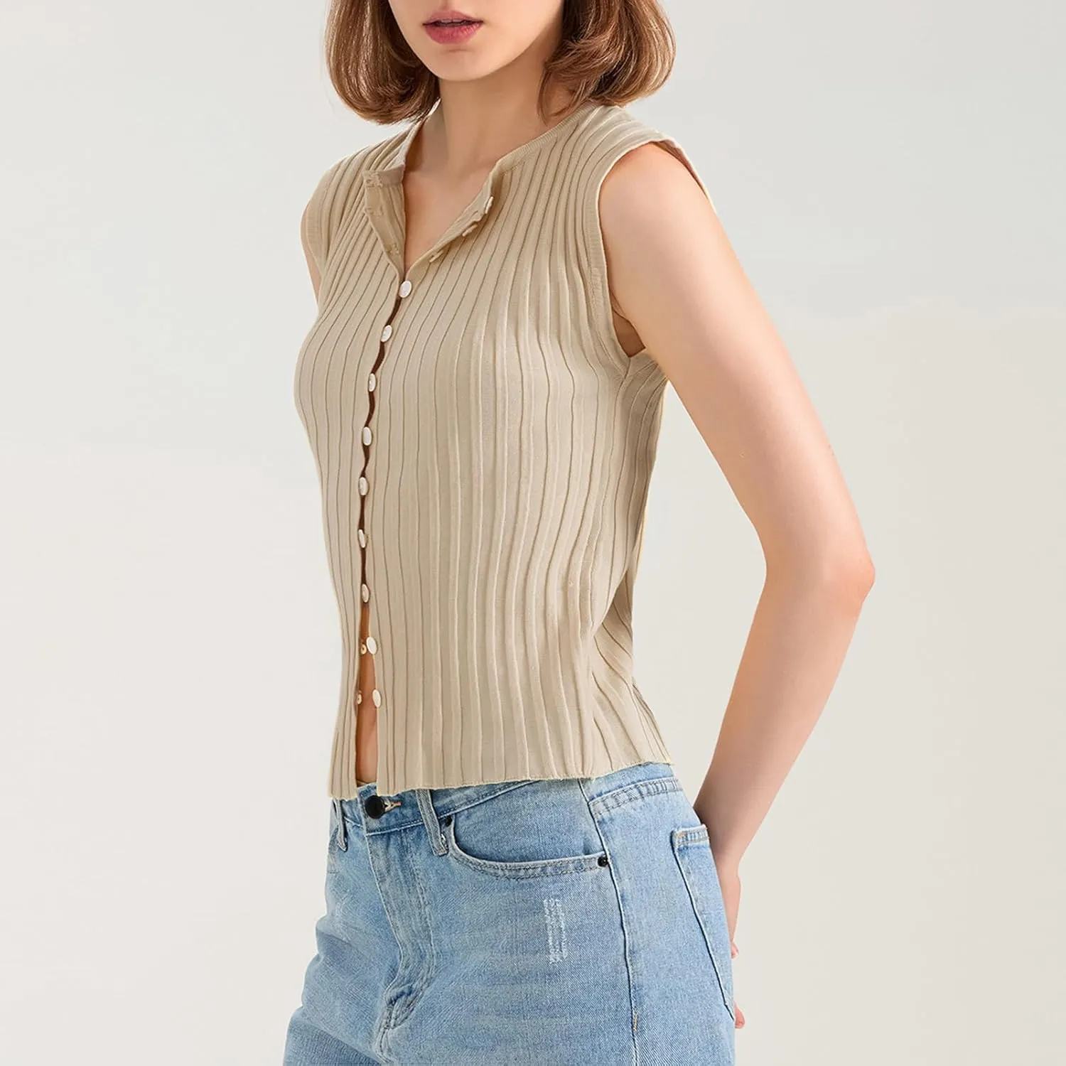 Women Button Up Vest Tank Top Ribbed Knit Sleeveless Slim Fit Shirt Summer Y2k Dressy Going Out Tops