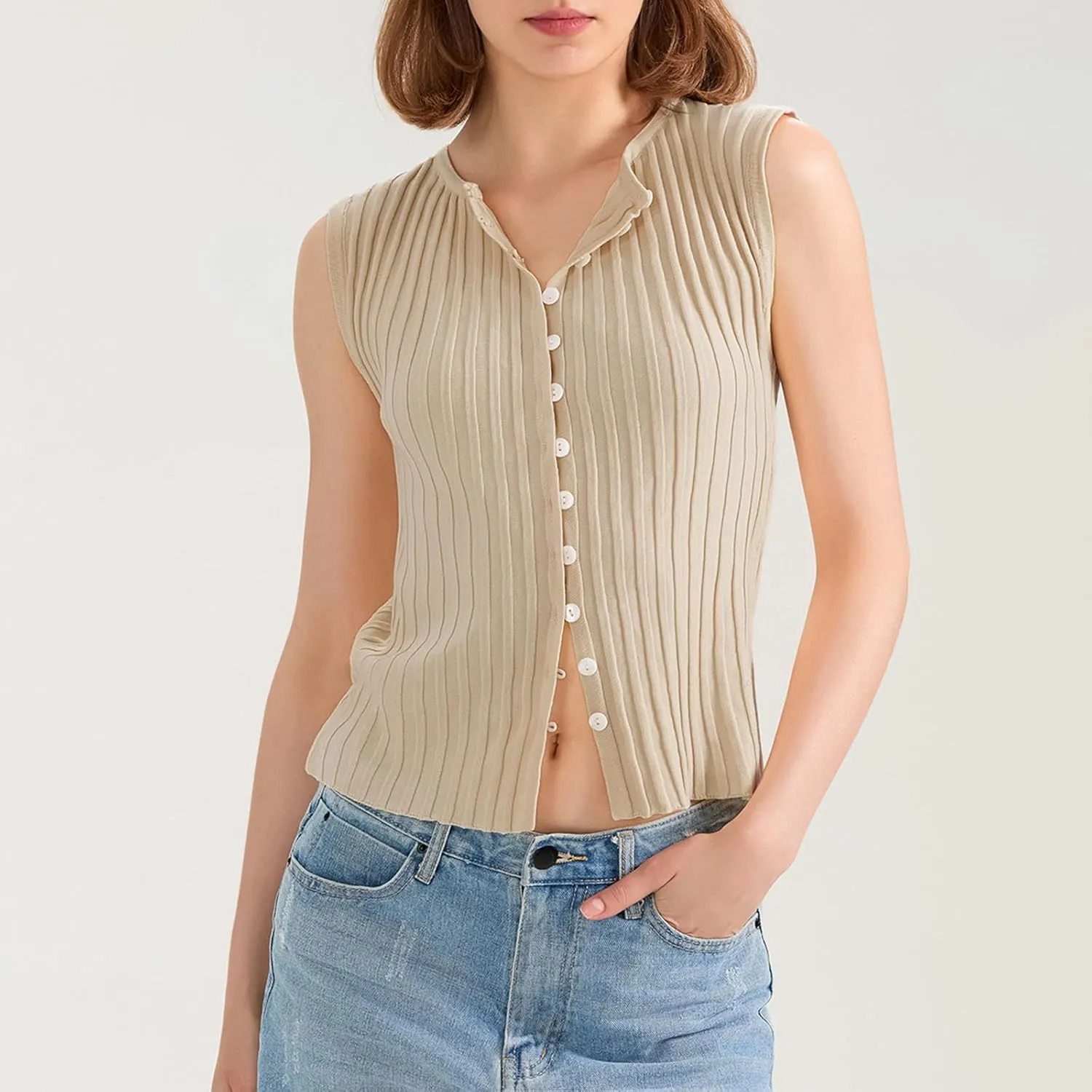 Women Button Up Vest Tank Top Ribbed Knit Sleeveless Slim Fit Shirt Summer Y2k Dressy Going Out Tops