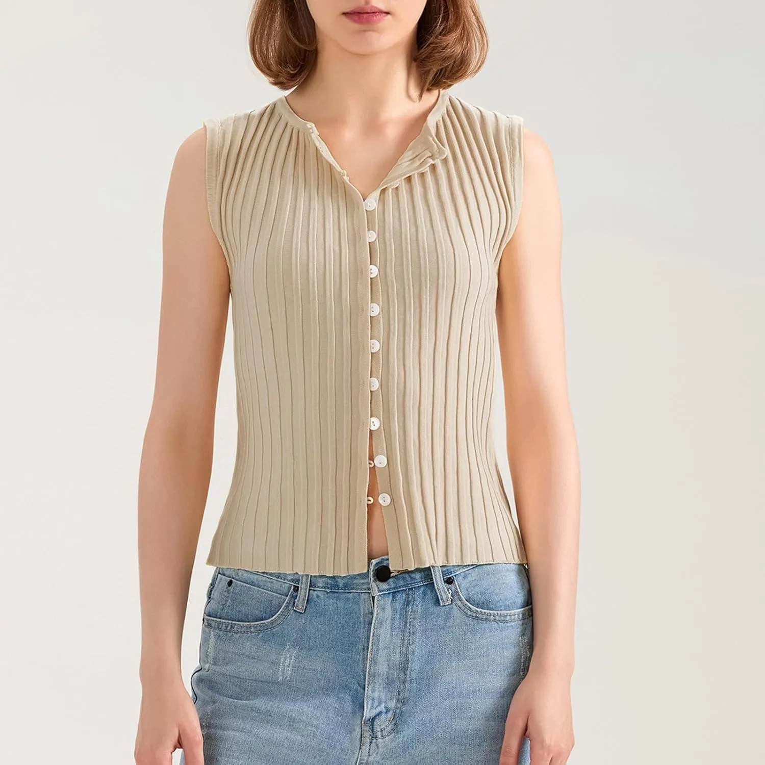Women Button Up Vest Tank Top Ribbed Knit Sleeveless Slim Fit Shirt Summer Y2k Dressy Going Out Tops
