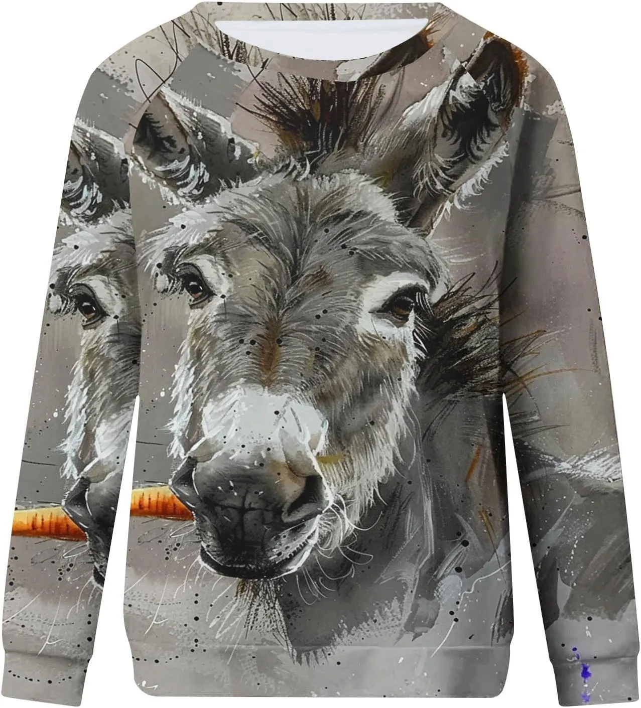 Women Cute Donkey Print Sweatshirt Oversized Crew Neck Long Sleeve Pullover Fall Winter Trendy Casual Fleece Tops