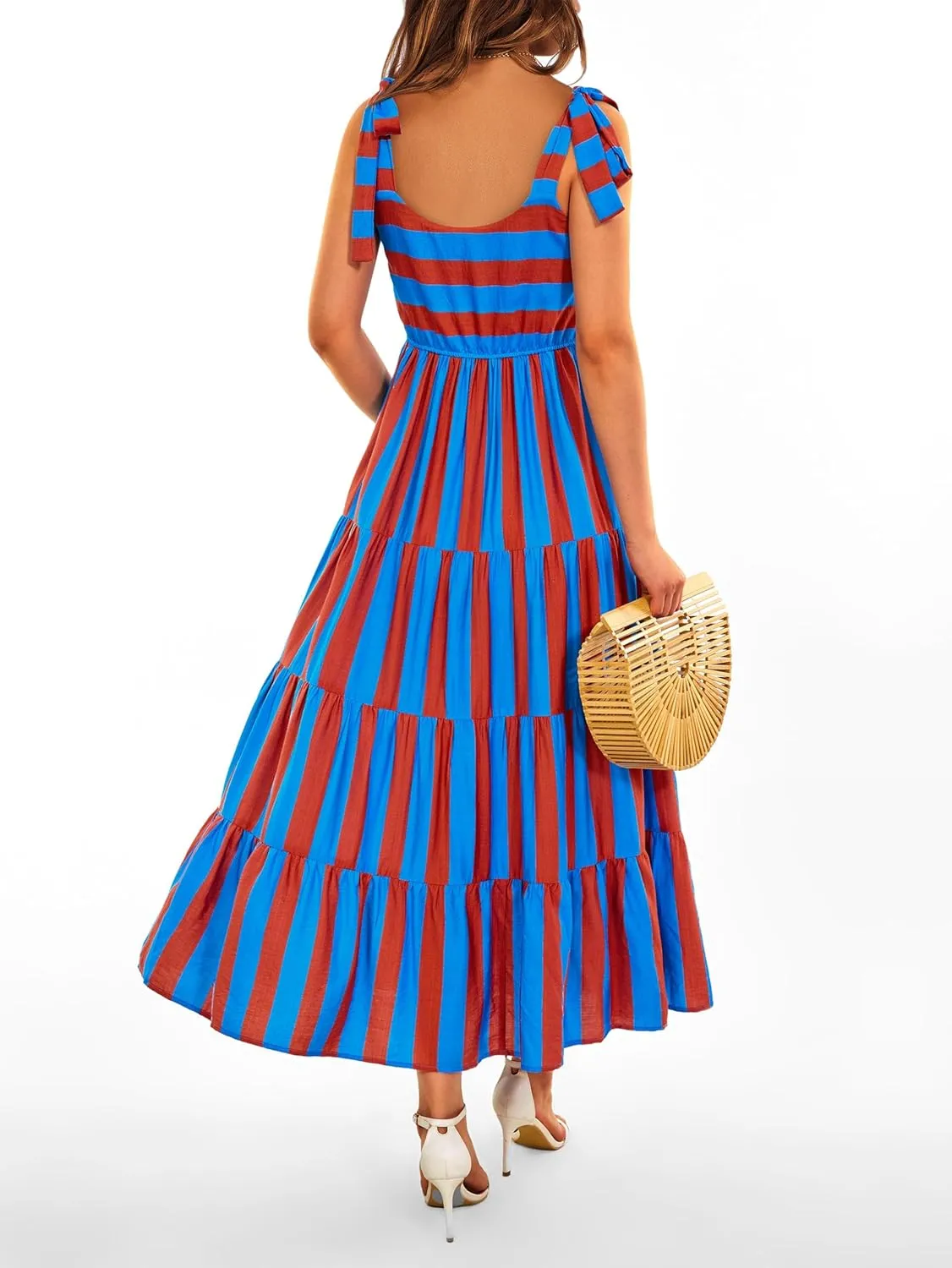 Women Dresses 2025 Summer Floral Sleeveless Maxi Dress Casual Spaghetti Strap Tiered Flowy Beach Long Dress