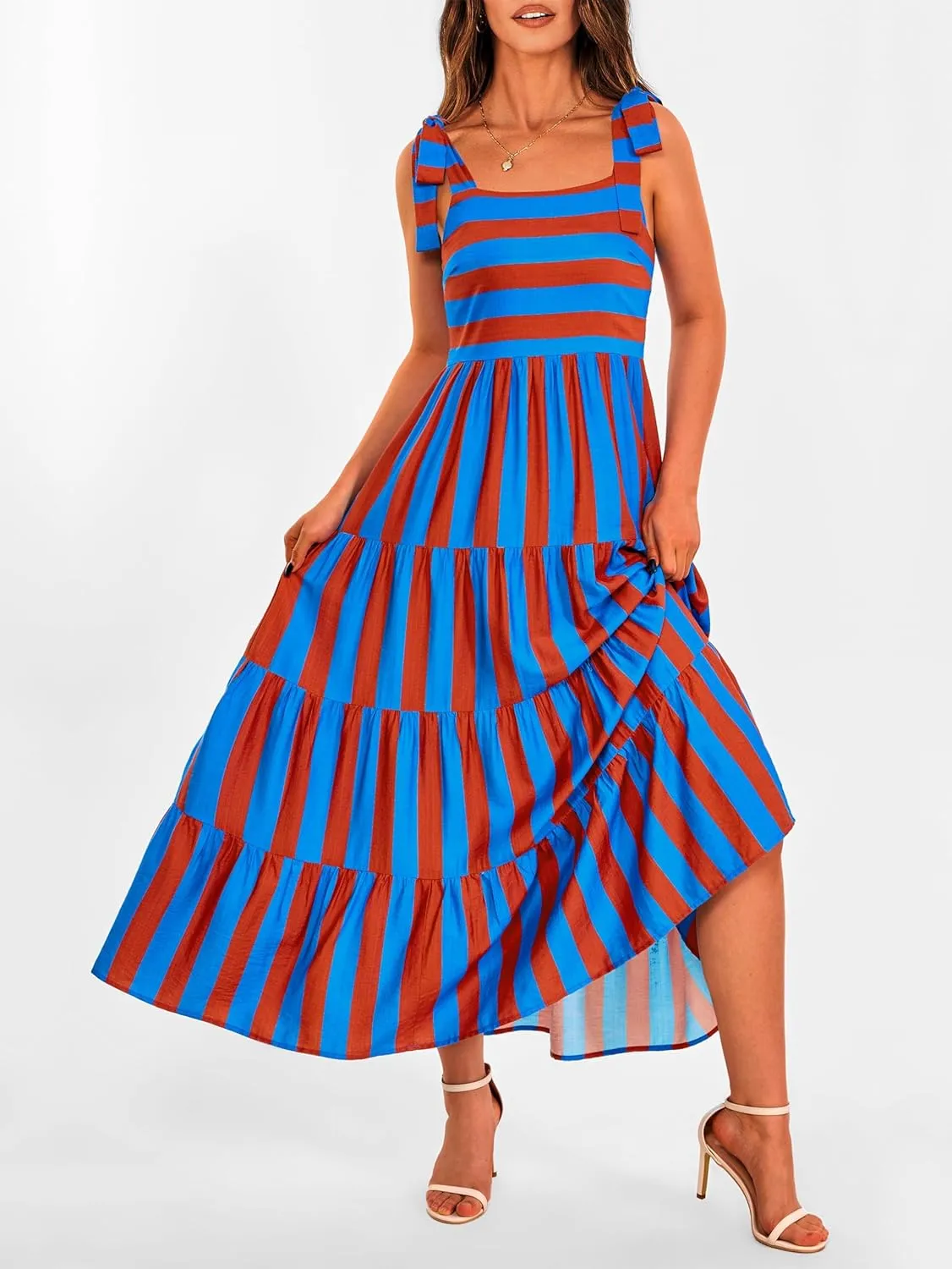 Women Dresses 2025 Summer Floral Sleeveless Maxi Dress Casual Spaghetti Strap Tiered Flowy Beach Long Dress
