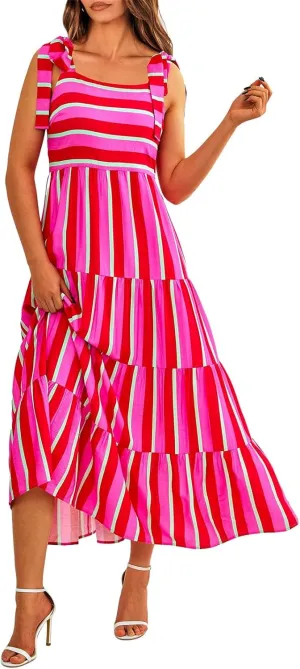 Women Dresses 2025 Summer Floral Sleeveless Maxi Dress Casual Spaghetti Strap Tiered Flowy Beach Long Dress