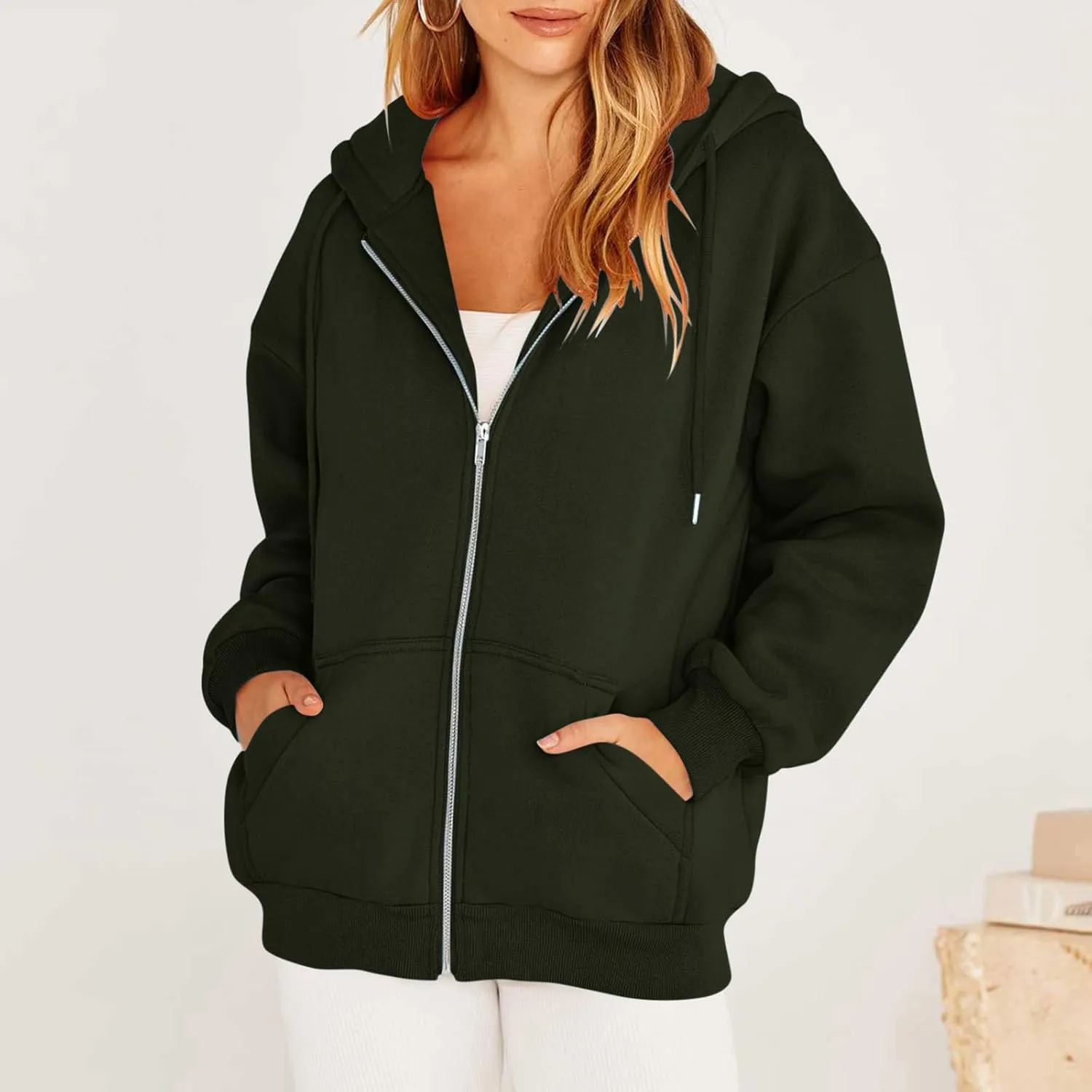 Women Fashion Cute Hoodies Oversized Sweatshirts Zip Up Hoodies Jackets Fall Fleece Clothes Casual Tops For Teen Girls