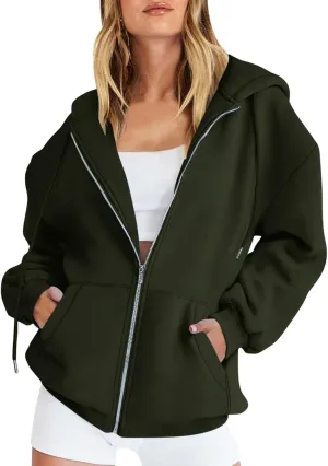 Women Fashion Cute Hoodies Oversized Sweatshirts Zip Up Hoodies Jackets Fall Fleece Clothes Casual Tops For Teen Girls