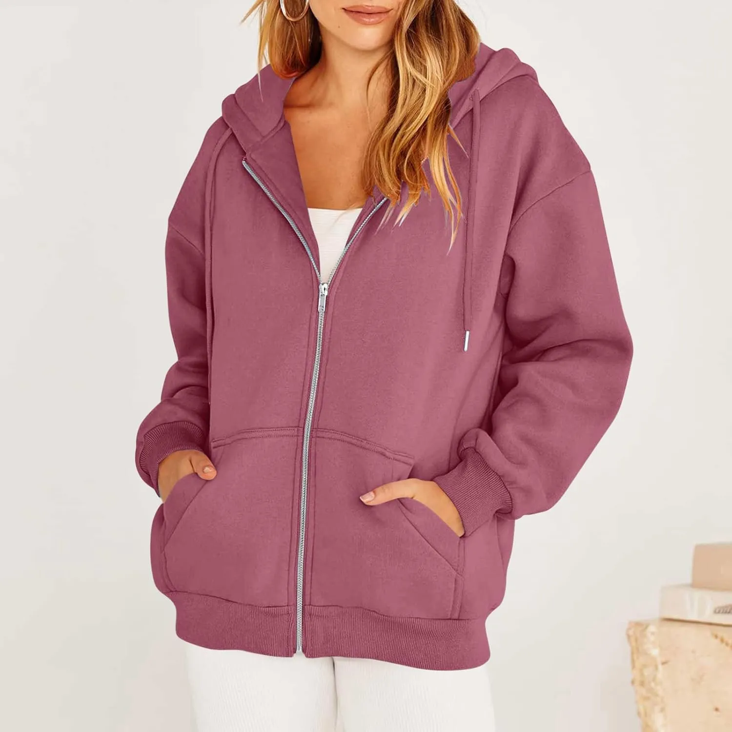 Women Fashion Cute Hoodies Oversized Sweatshirts Zip Up Hoodies Jackets Fall Fleece Clothes Casual Tops For Teen Girls