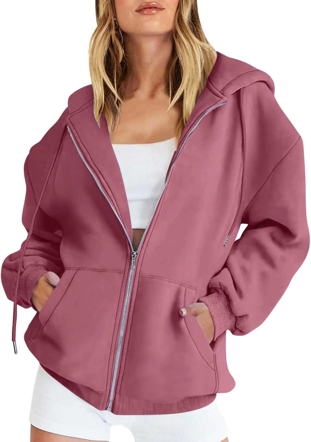 Women Fashion Cute Hoodies Oversized Sweatshirts Zip Up Hoodies Jackets Fall Fleece Clothes Casual Tops For Teen Girls
