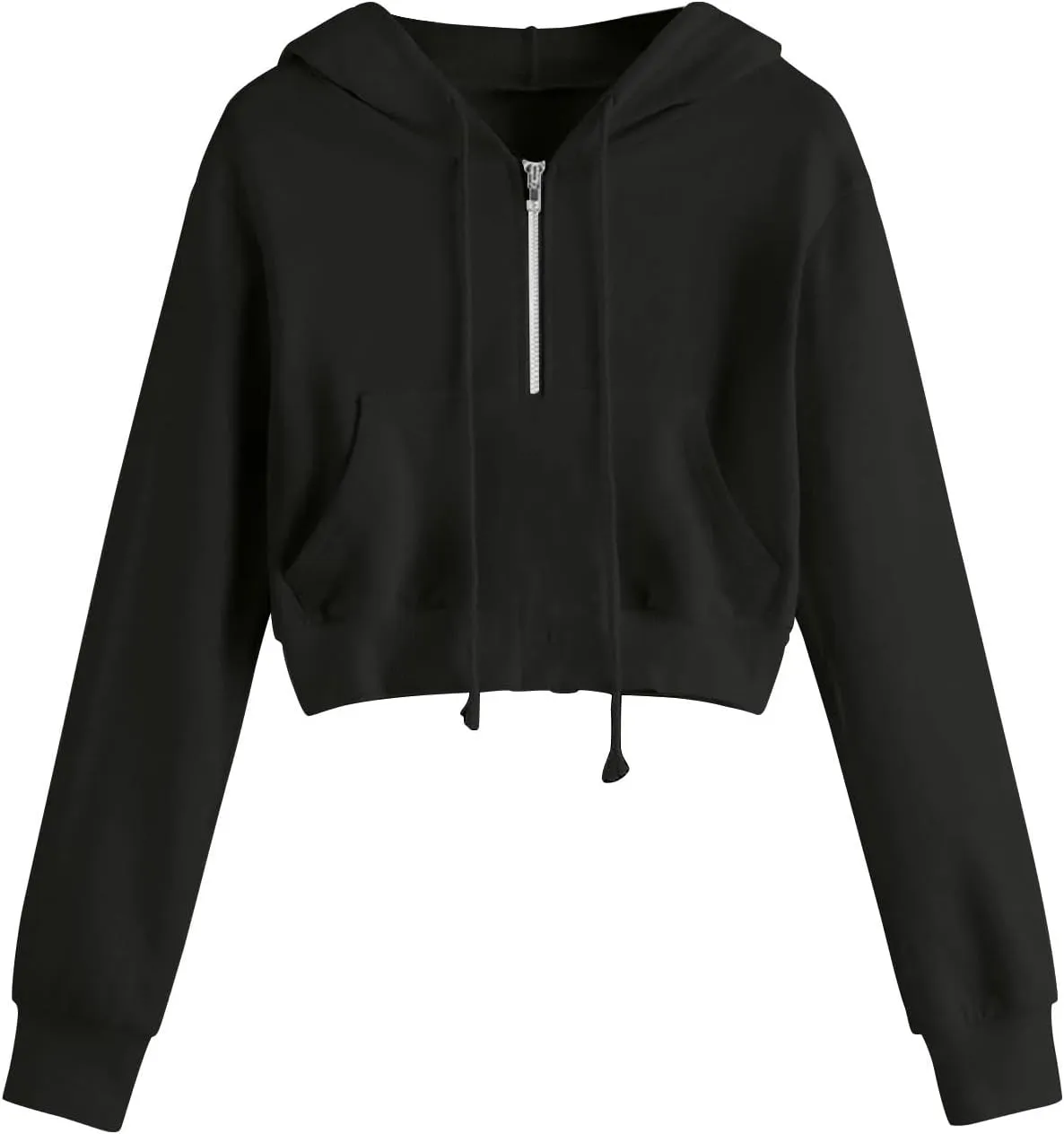 Women Full Zip Up Cropped Hoodies Cute Long Sleeve Sweatshirt Casual Pullover Tops Y2K Trendy Fashion Clothes 2024