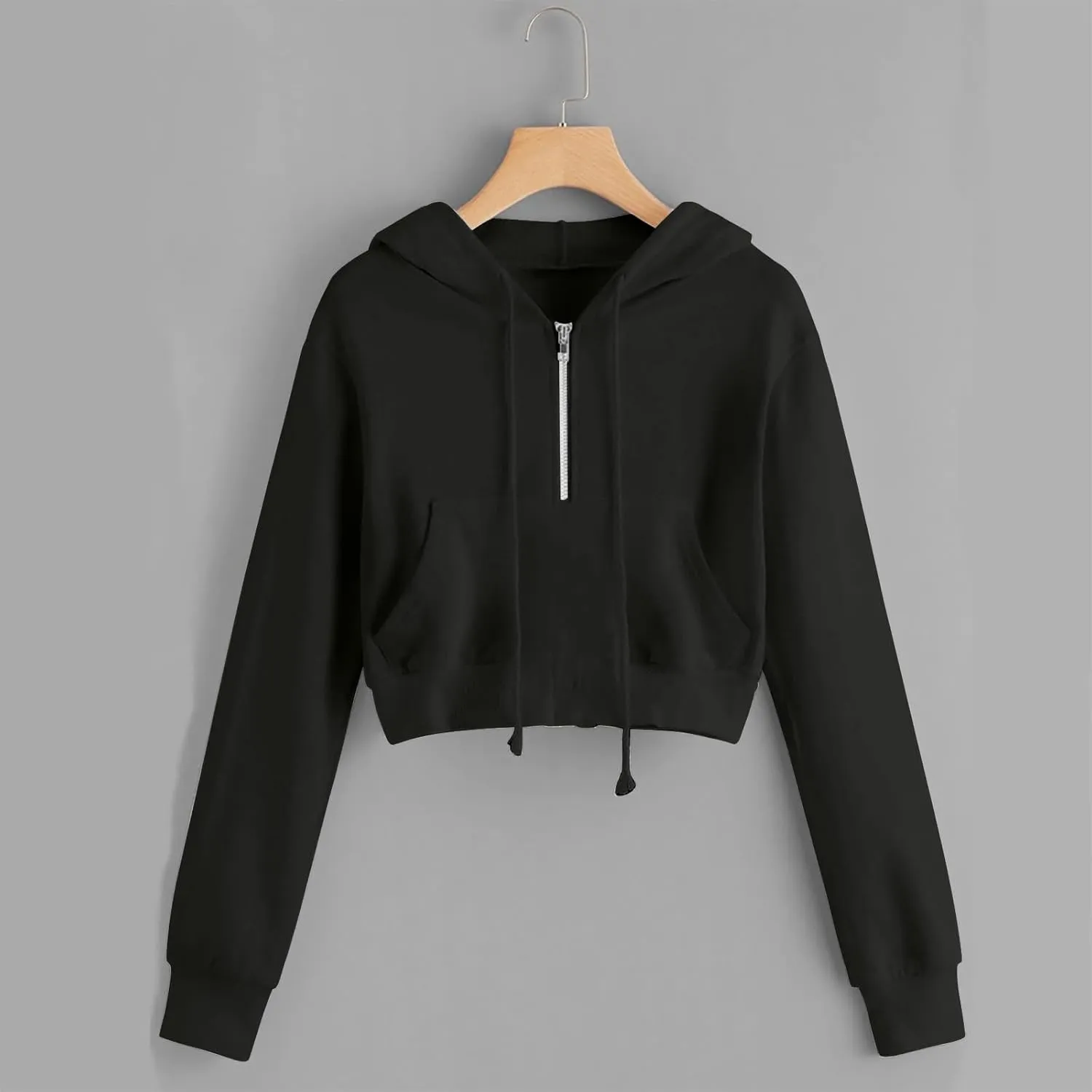 Women Full Zip Up Cropped Hoodies Cute Long Sleeve Sweatshirt Casual Pullover Tops Y2K Trendy Fashion Clothes 2024