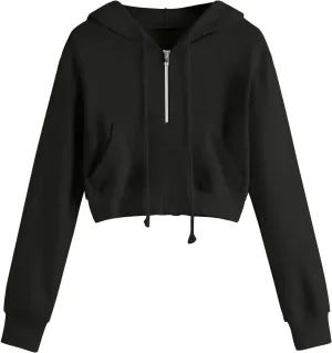 Women Full Zip Up Cropped Hoodies Cute Long Sleeve Sweatshirt Casual Pullover Tops Y2K Trendy Fashion Clothes 2024
