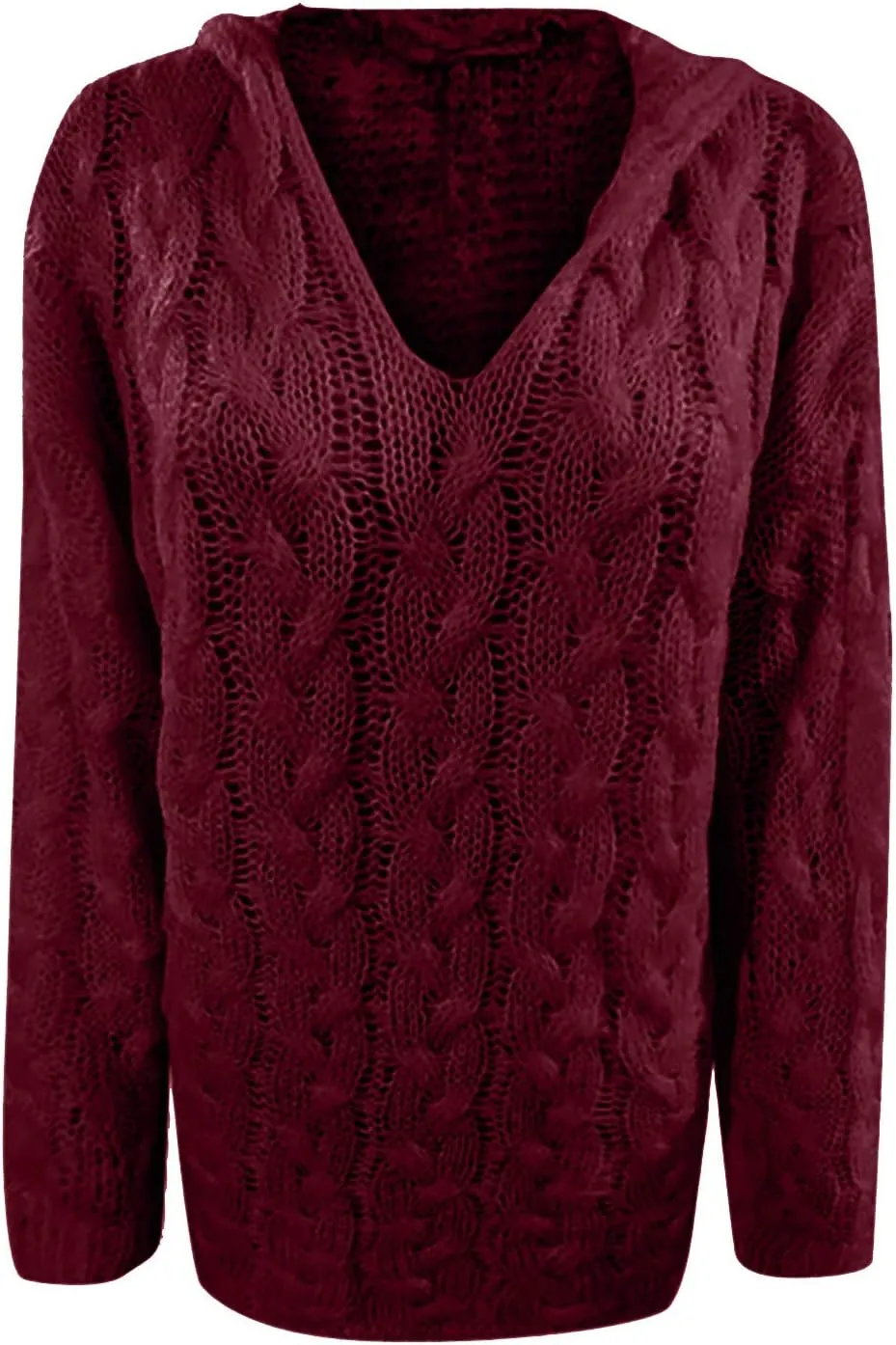 Women Hooded Cable Knit Sweaters Solid Color Long Seelve Chunky Pullover Sweater Casual Jumper Top Oversized Hoodies