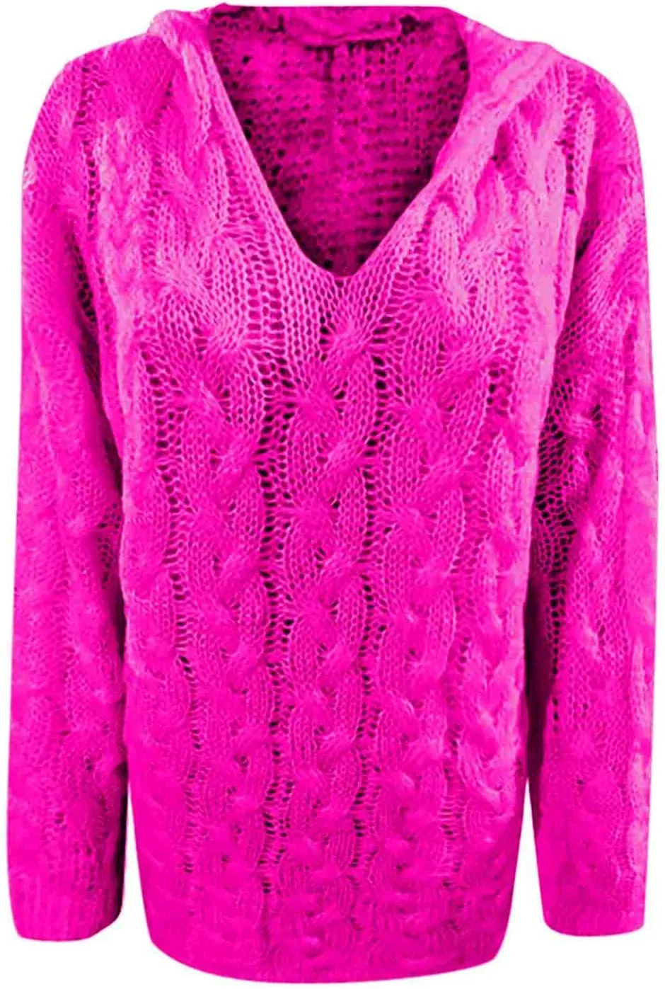 Women Hooded Cable Knit Sweaters Solid Color Long Seelve Chunky Pullover Sweater Casual Jumper Top Oversized Hoodies