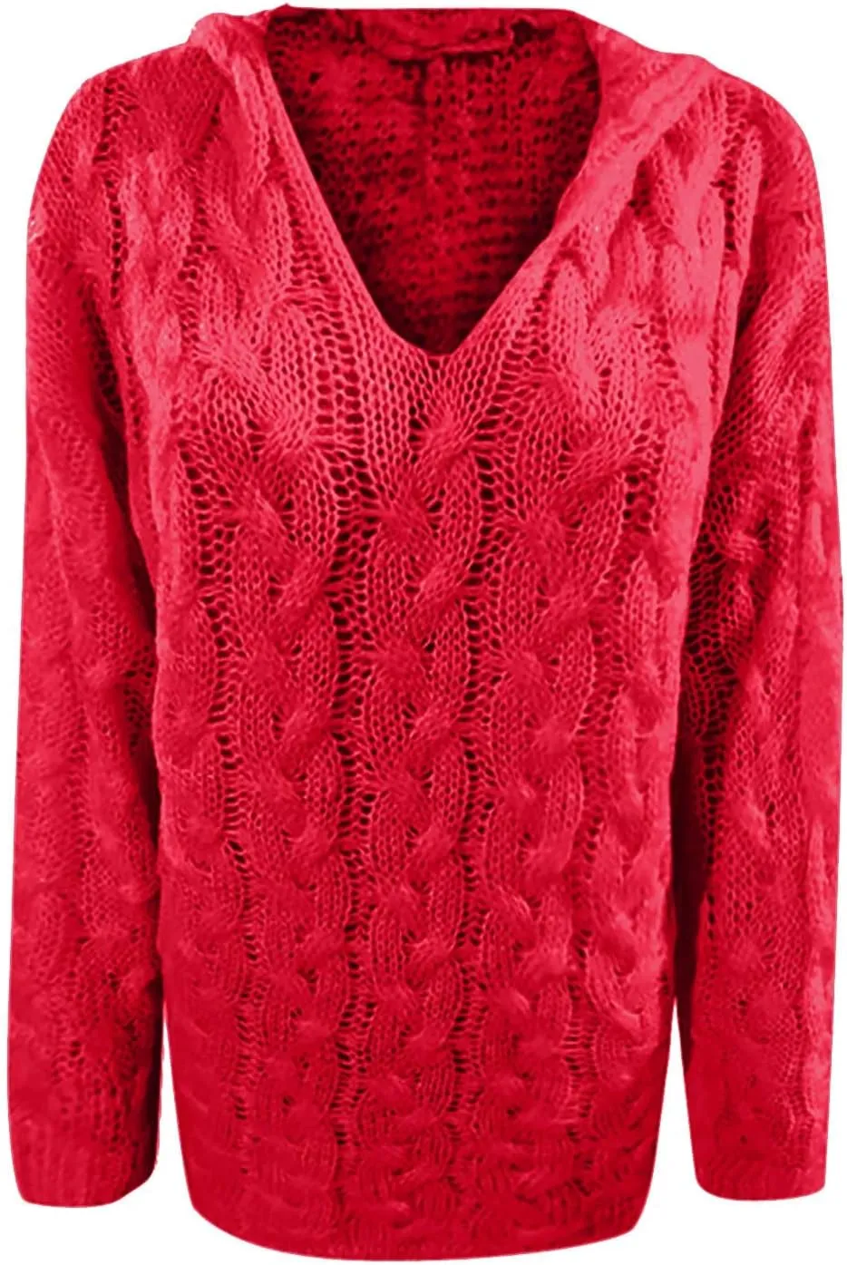Women Hooded Cable Knit Sweaters Solid Color Long Seelve Chunky Pullover Sweater Casual Jumper Top Oversized Hoodies
