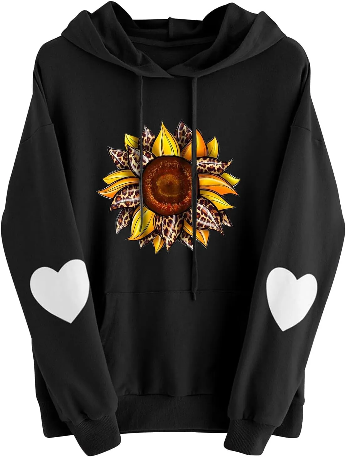 Women Hoodies Daisy Graphic Long Sleeve Pullover Drawstring Tops 2024 Fall Loose Floral Print Sweatshirt with Pockets
