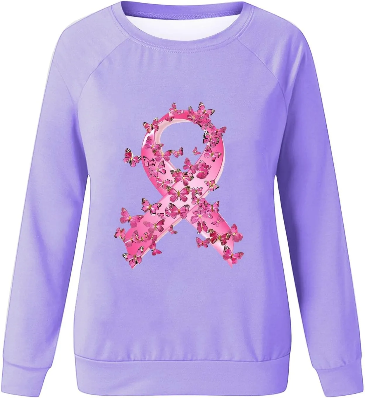 Women Oversized Sweatshirt Breast Cancer Fight Awareness Long Sleeve Crewneck Hoodies Shirts Pullover Top
