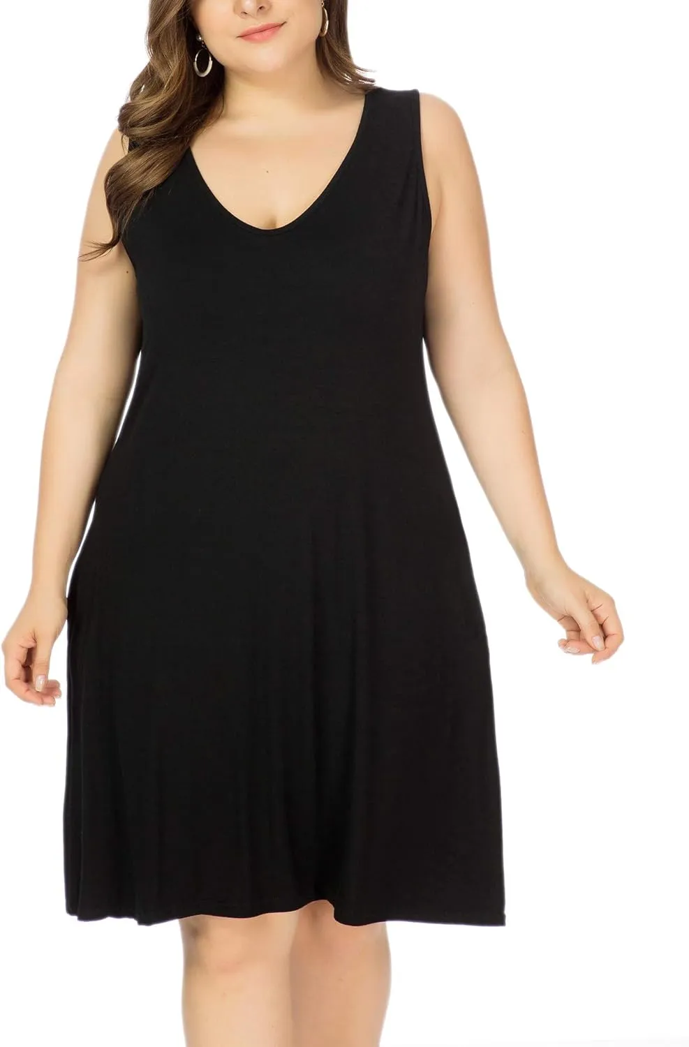 Women Plus Size V Neck Sleeveless Floral Print Pocket T Shirt Dresses Casual Midi Tank Dress Beach Cover up Sundress (XL-5X)