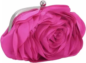 Women Rose Clutch Bags Floral Satin Evening Handbag with Detachable Chain for Wedding, Party, Prom
