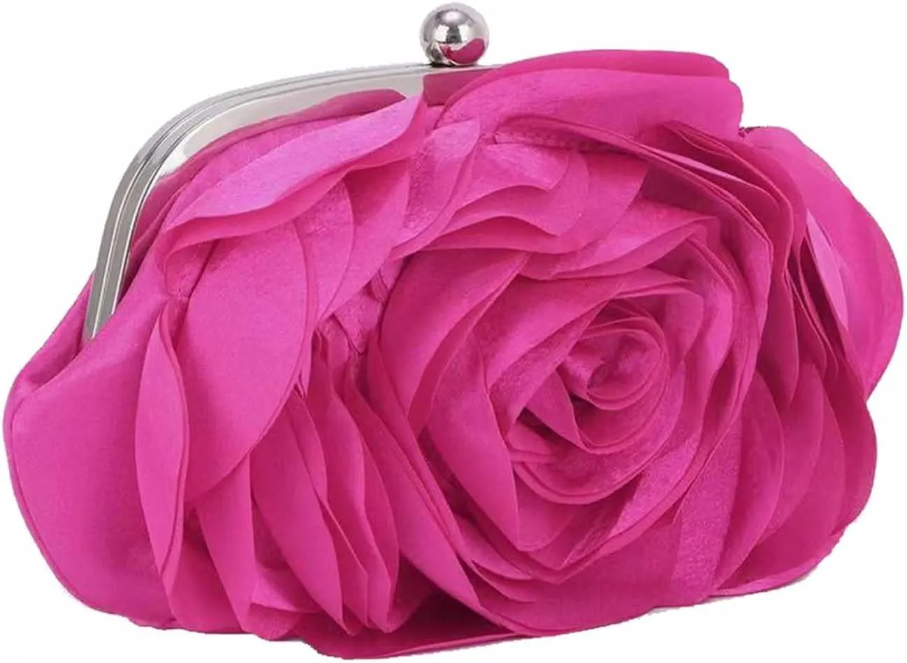 Women Rose Clutch Bags Floral Satin Evening Handbag with Detachable Chain for Wedding, Party, Prom