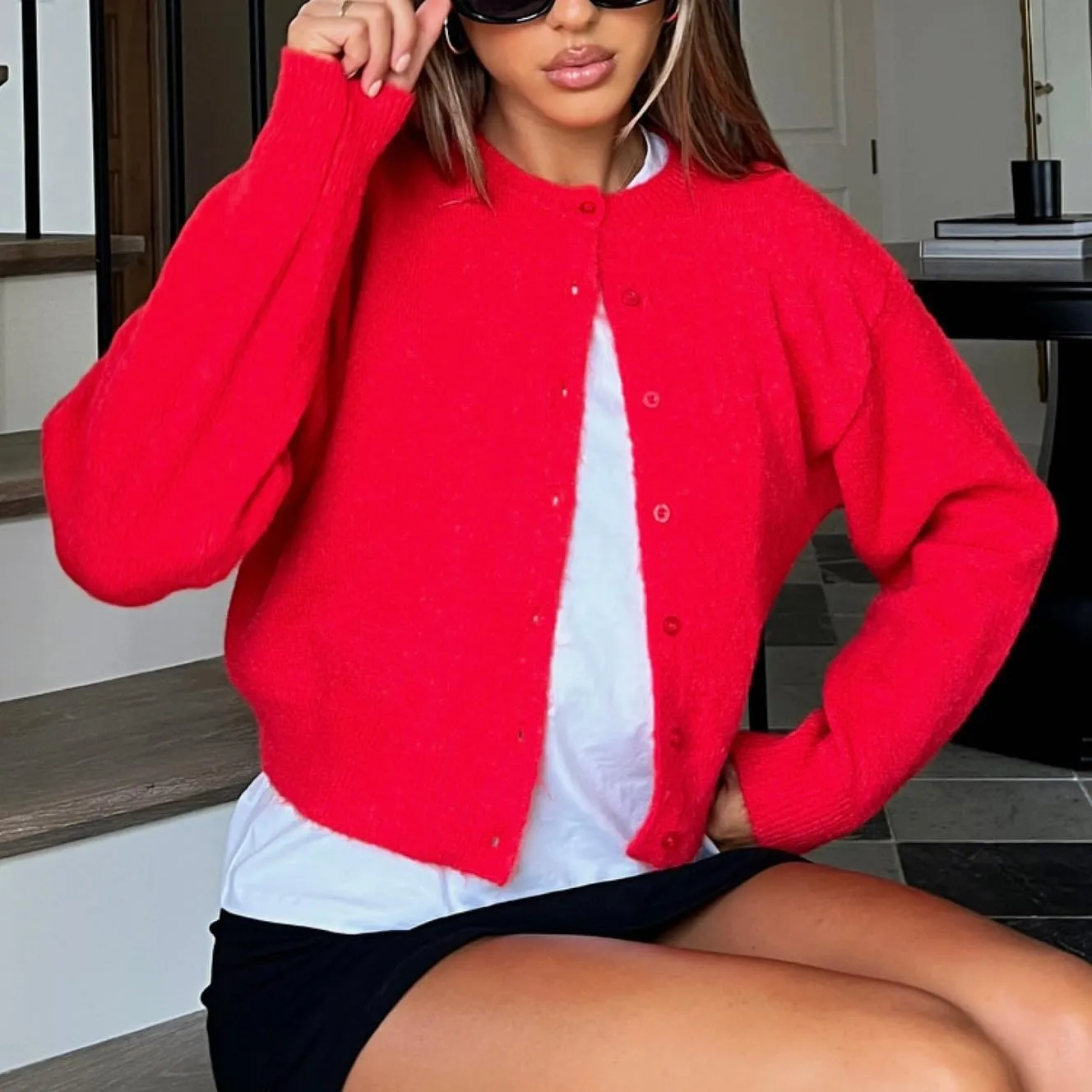 Women Y2k Crop Cardigan Sweater Crop Button Down Cardigan Cute Long Sleeve Sweater Open Front Lightweight Knit Tops
