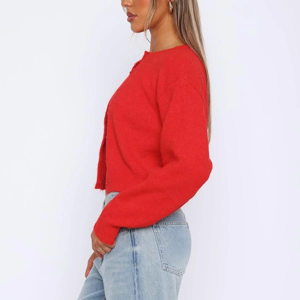 Women Y2k Crop Cardigan Sweater Crop Button Down Cardigan Cute Long Sleeve Sweater Open Front Lightweight Knit Tops