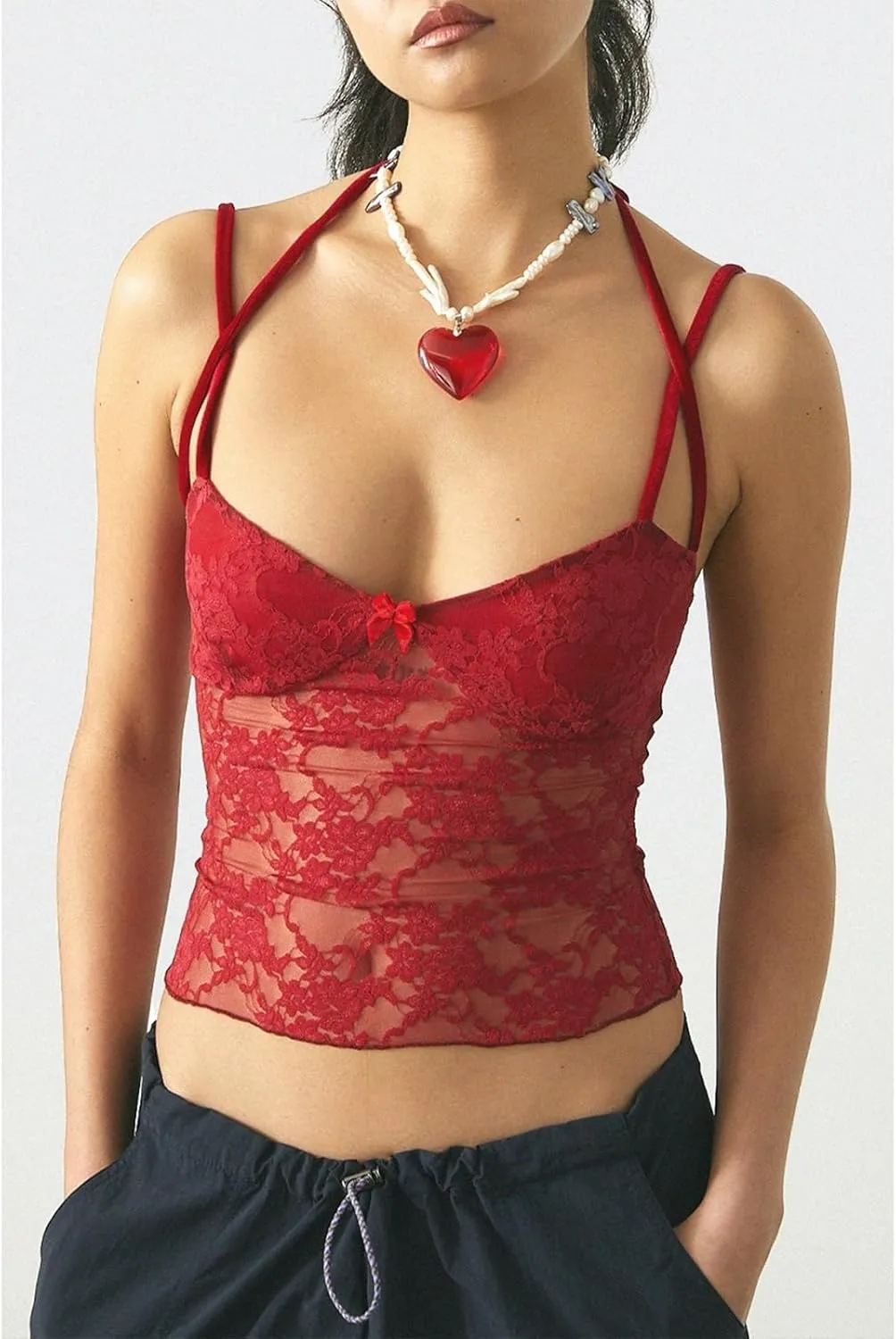 Women Y2K Lace Cami Crop Top Sleeveless Backless Spaghetti Strap Slim Tank Tops Sexy Mesh Floral Lace Camisoles