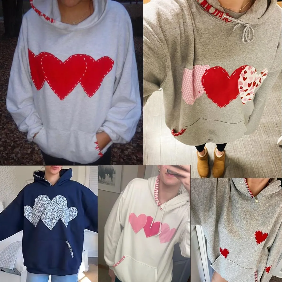 Women Y2K Vintage Graphic Hoodies Sweatshirt Oversized Long Sleeve Heart Pullover Top Aesthetic Streetwear