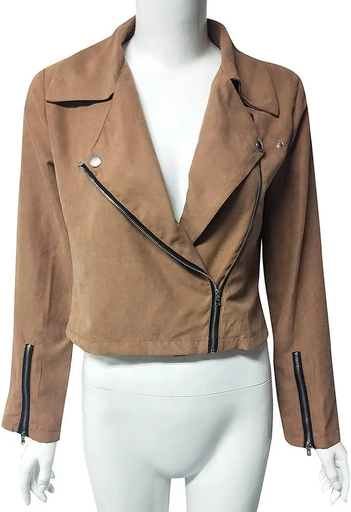 Womens 2024 Fashion Cool Zipper Solid Outwear Long Sleeve Lapel Overcoat Casual Loose Comfy Jacket Coat Daily Clothes