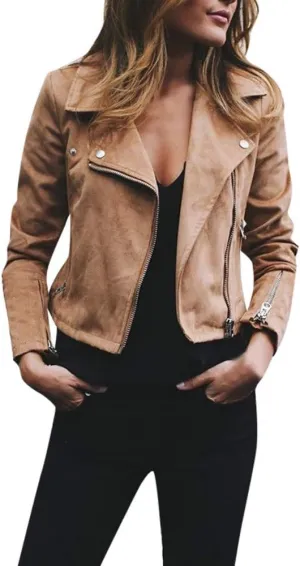 Womens 2024 Fashion Cool Zipper Solid Outwear Long Sleeve Lapel Overcoat Casual Loose Comfy Jacket Coat Daily Clothes