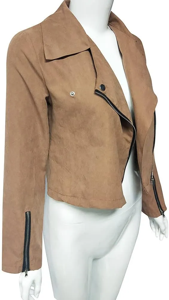 Womens 2024 Fashion Cool Zipper Solid Outwear Long Sleeve Lapel Overcoat Casual Loose Comfy Jacket Coat Daily Clothes