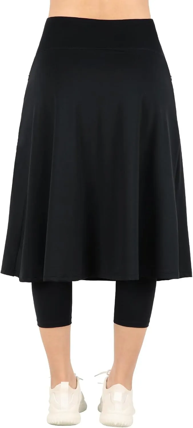 Womens Athletic Skirted Leggings with Pockets High Waisted Knee Length Skirts with Capris Leggings for Tennis