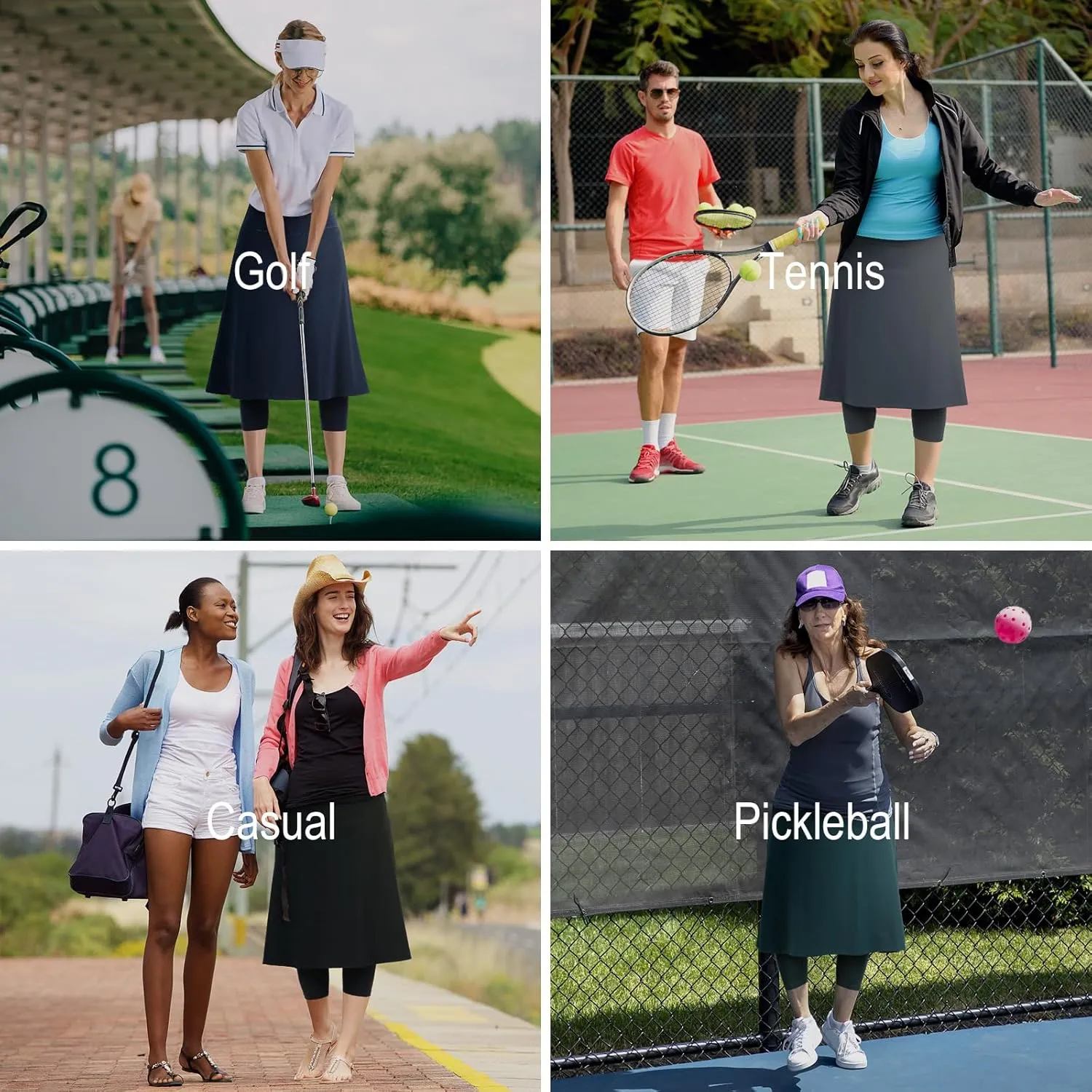 Womens Athletic Skirted Leggings with Pockets High Waisted Knee Length Skirts with Capris Leggings for Tennis