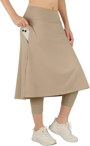 Womens Athletic Skirted Leggings with Pockets High Waisted Knee Length Skirts with Capris Leggings for Tennis