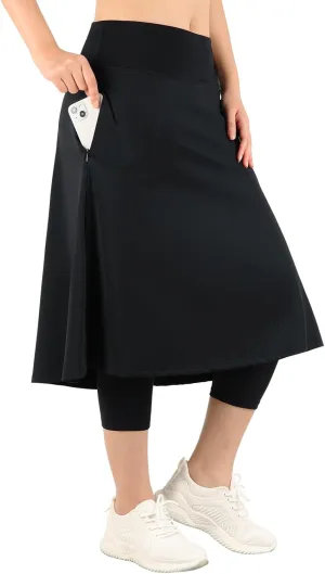 Womens Athletic Skirted Leggings with Pockets High Waisted Knee Length Skirts with Capris Leggings for Tennis