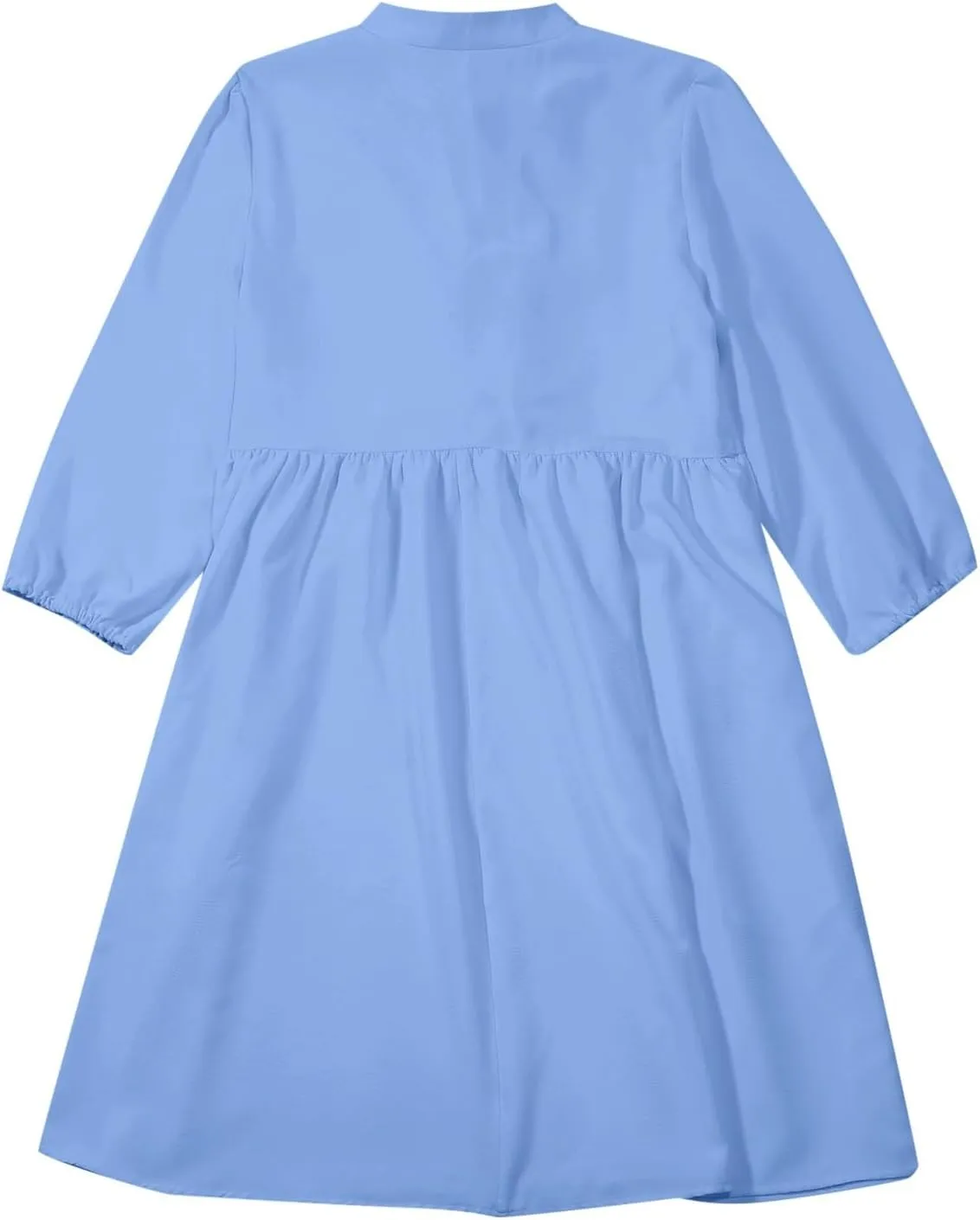 Women's Babydoll Dress Crewneck Long Puff Sleeve Tie Front Ruffle A-Line Mini Dress Cute Mini Tunic Dresses 2025