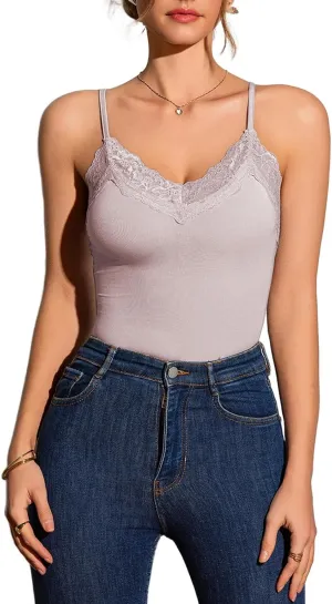 Womens Camisole Tank Top Undershirt Adjustable Spaghetti Strap V-Neck Lace Stretchy Camisoles