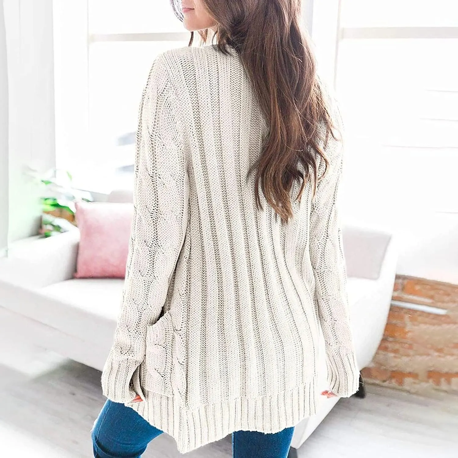 Women's Cardigan Chunky Open Front Button Sweaters with Pockets Loose Slouchy Oversized Fall Outerwear Coat