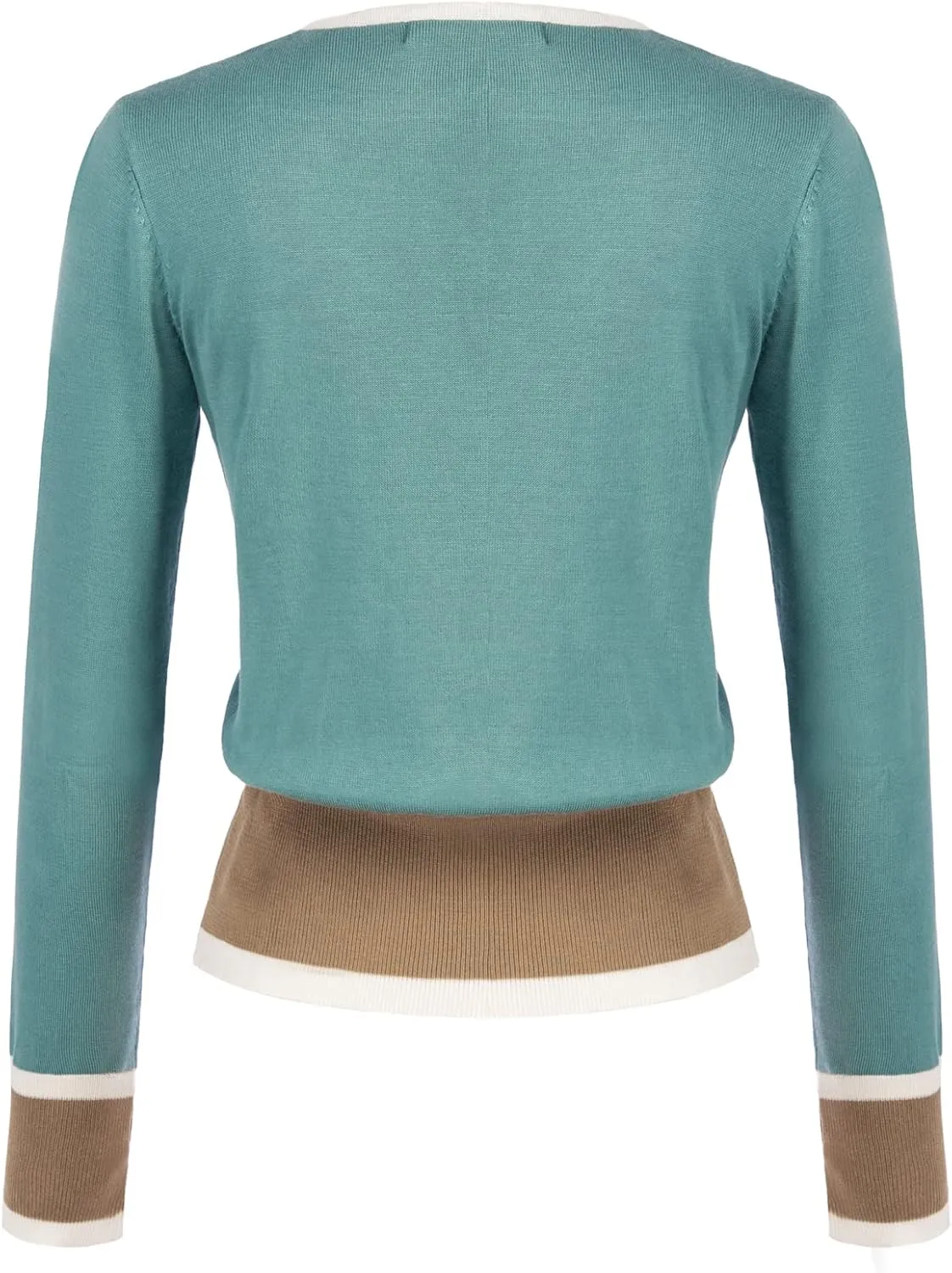 Women's Cardigan Sweater Color Block Long Sleeve Crew Neck Knit Cardigan Trendy Cropped Cardigan Shrug