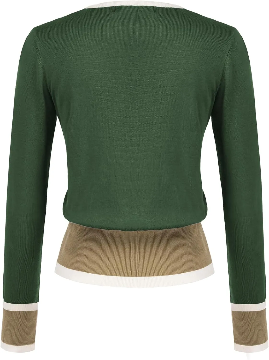 Women's Cardigan Sweater Color Block Long Sleeve Crew Neck Knit Cardigan Trendy Cropped Cardigan Shrug