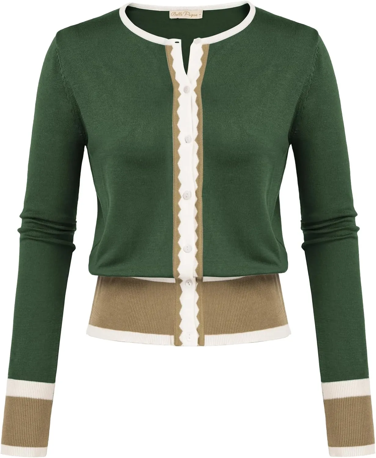 Women's Cardigan Sweater Color Block Long Sleeve Crew Neck Knit Cardigan Trendy Cropped Cardigan Shrug