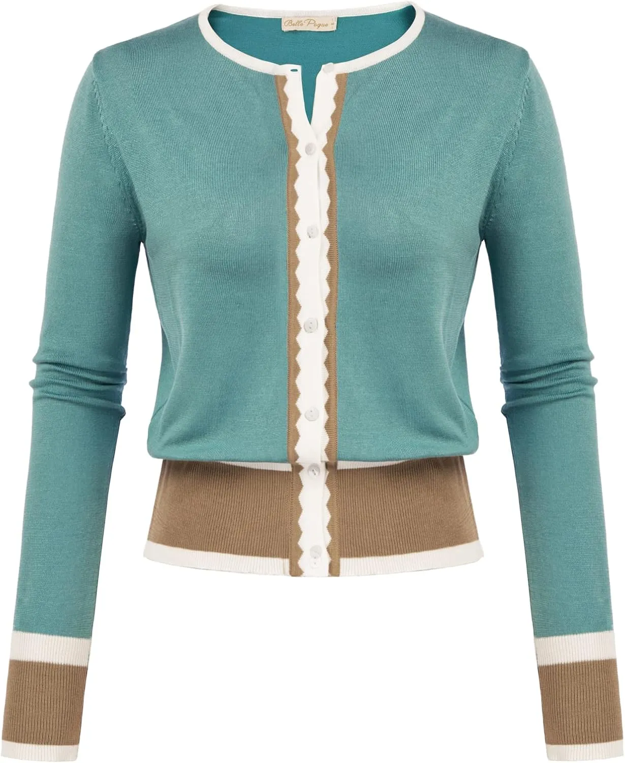 Women's Cardigan Sweater Color Block Long Sleeve Crew Neck Knit Cardigan Trendy Cropped Cardigan Shrug
