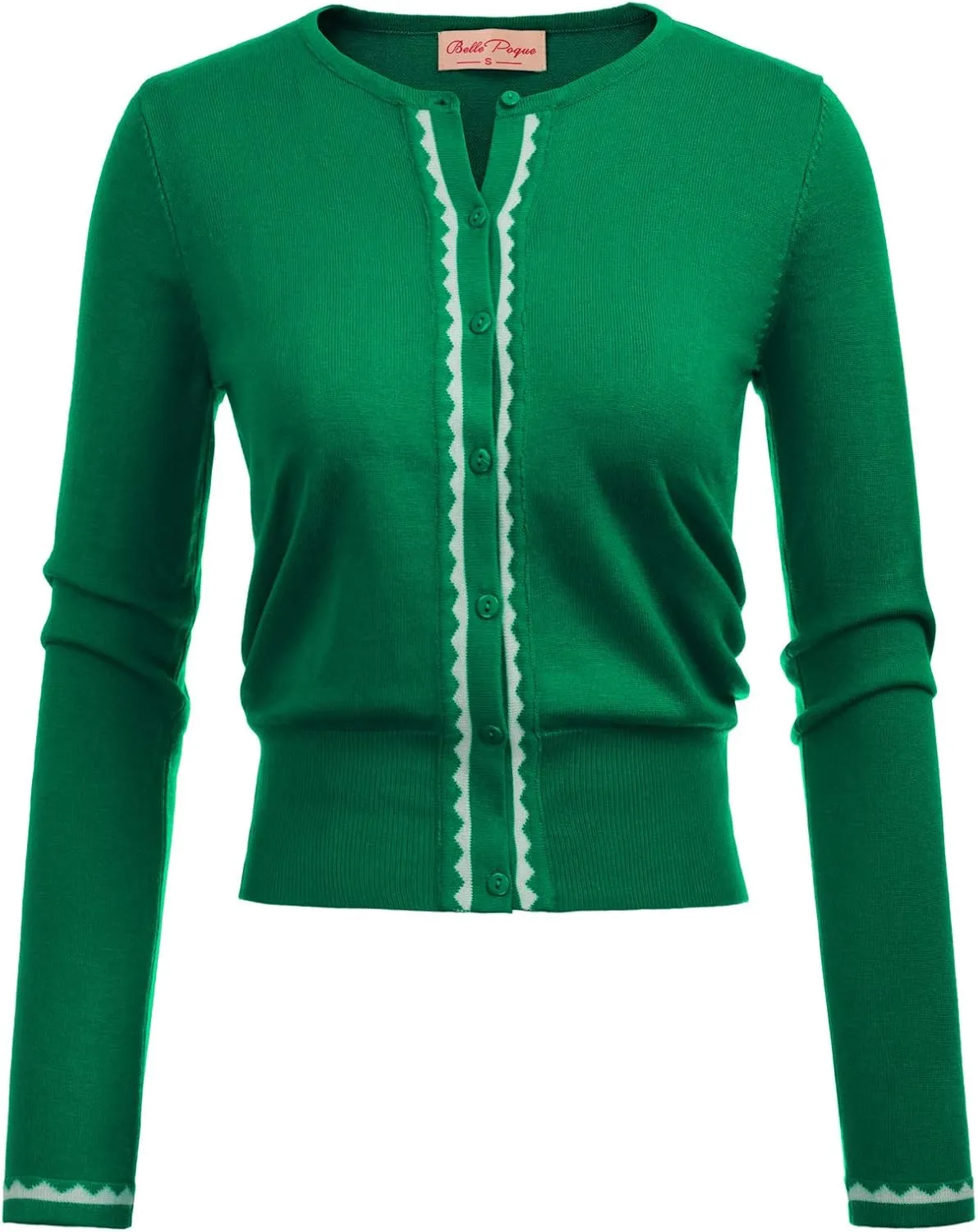 Women's Cardigan Sweater Color Block Long Sleeve Crew Neck Knit Cardigan Trendy Cropped Cardigan Shrug