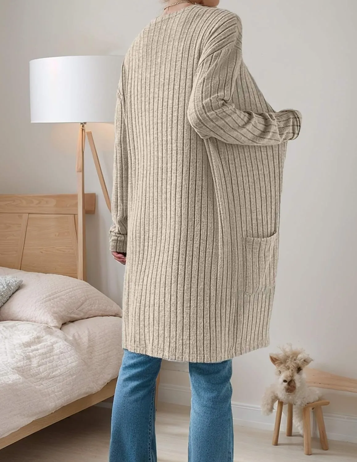 Womens Cardigan Sweater Lightweigh Long Sleeve Open Front Knit Oversized Cardigans with Pockets Trendy Spring Tops