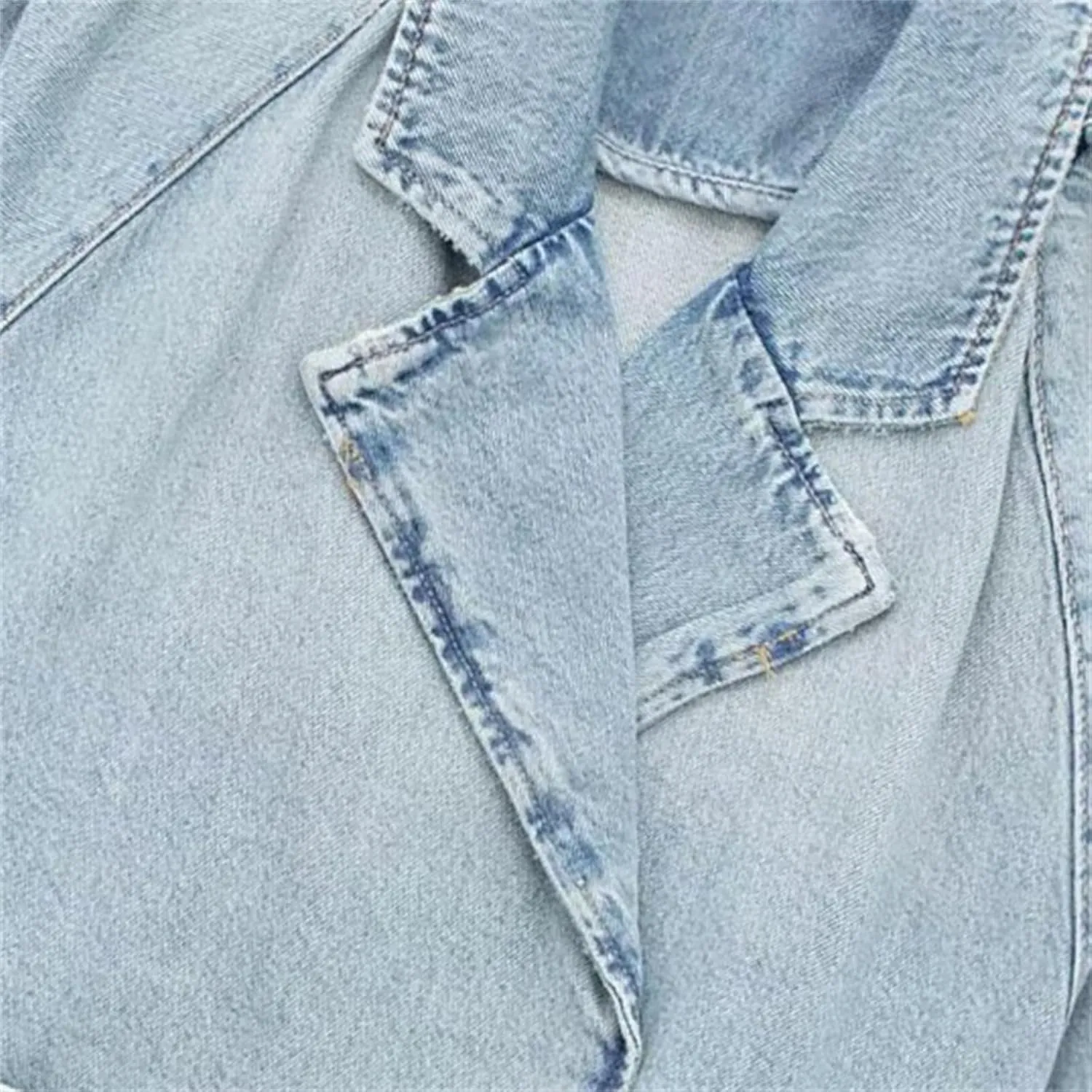 Women's Casual Lapel Short Denim Trench Jacket Cropped Pea Coat Crop Long Sleeve Jean Jackets Coats Outwear with Belt