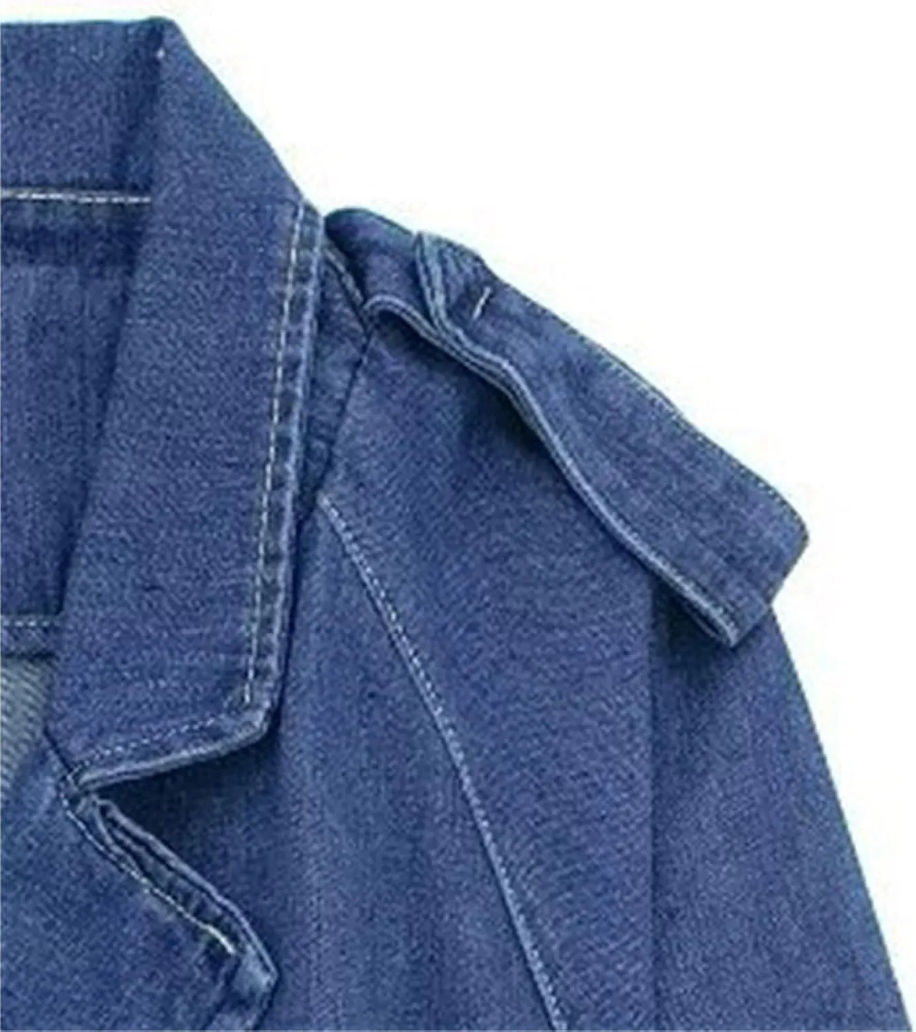 Women's Casual Lapel Short Denim Trench Jacket Cropped Pea Coat Crop Long Sleeve Jean Jackets Coats Outwear with Belt