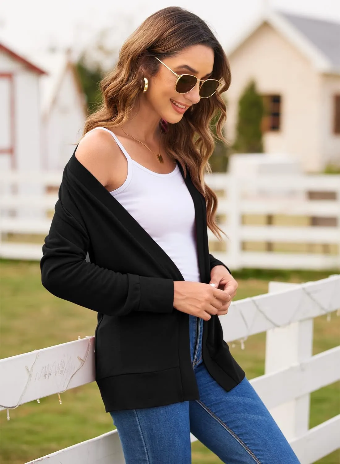 Womens Casual Lightweight Long Sleeve Cardigan Flowy Soft Open Front Knit Cardigan Sweaters