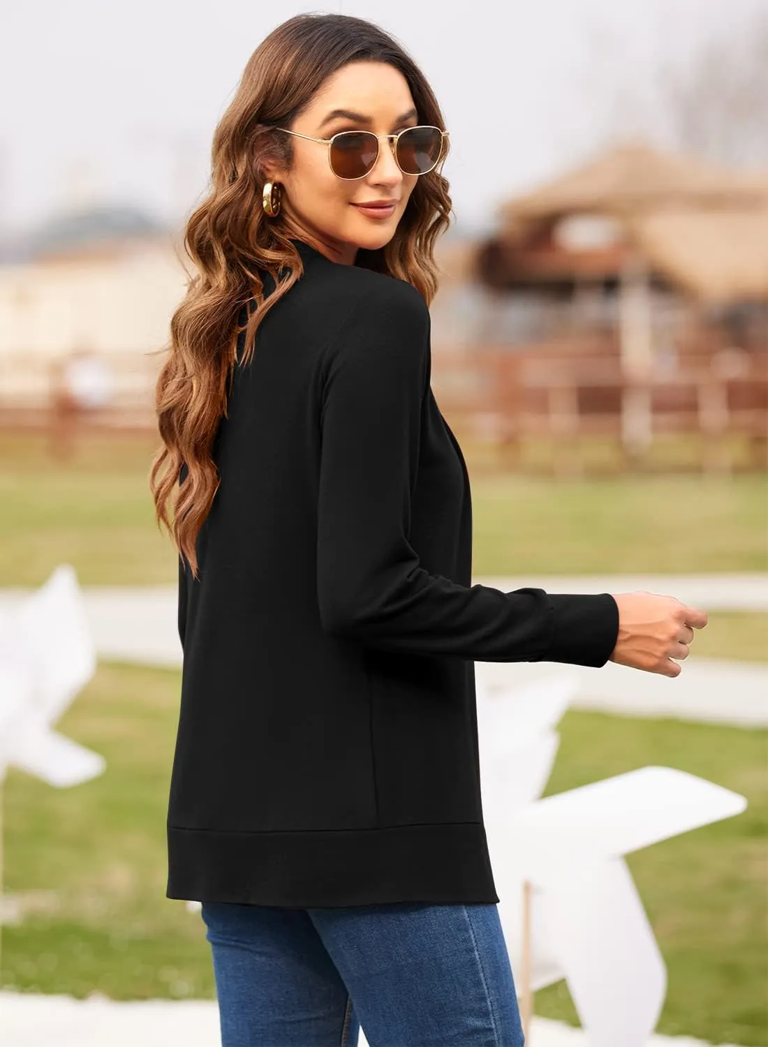 Womens Casual Lightweight Long Sleeve Cardigan Flowy Soft Open Front Knit Cardigan Sweaters