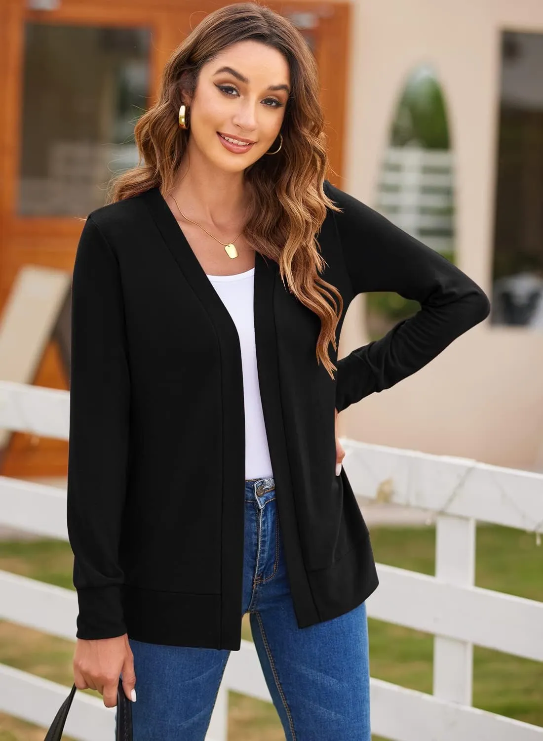 Womens Casual Lightweight Long Sleeve Cardigan Flowy Soft Open Front Knit Cardigan Sweaters