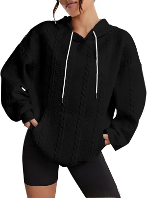 Womens Casual Solid Color Loose Oversized Off Shoulder Long Sleeve Hoodie Top Sweatshirt Hoodies for Women