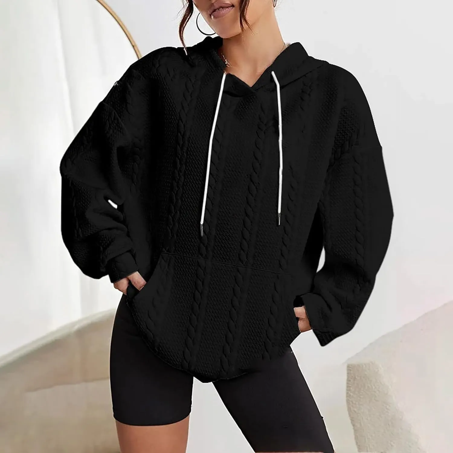 Womens Casual Solid Color Loose Oversized Off Shoulder Long Sleeve Hoodie Top Sweatshirt Hoodies for Women